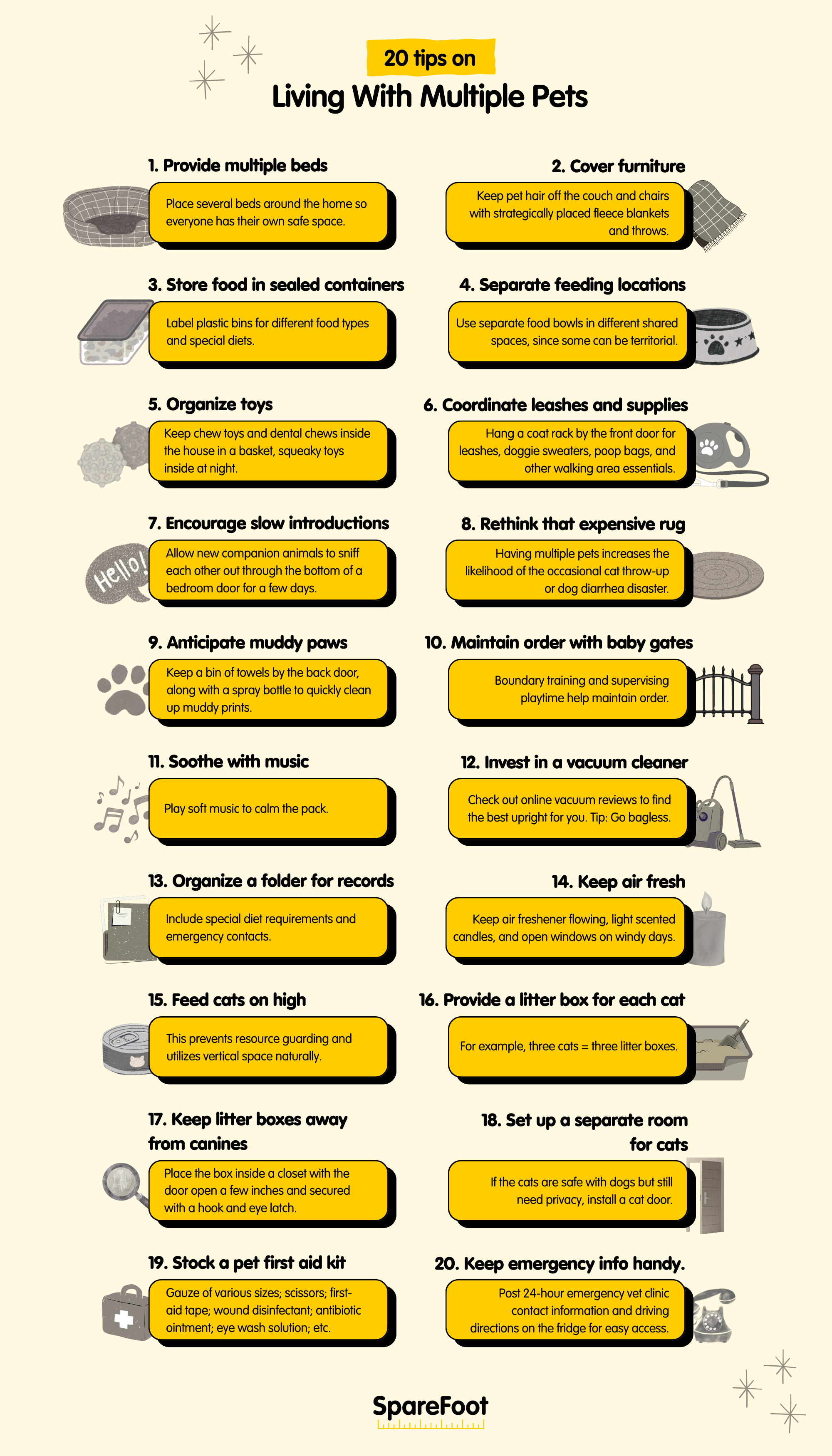 comprehensive list of 20 tips for living with multiple pets