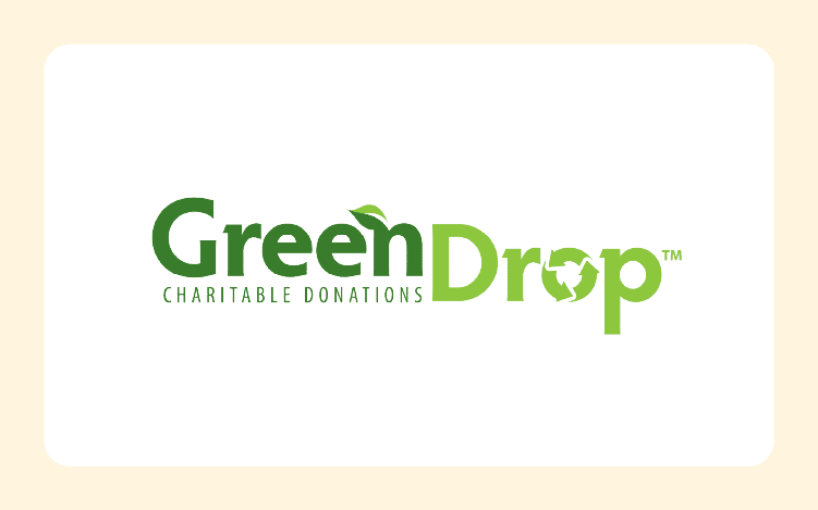 GreenDrop logo, featuring a green bolded capital g, with a leaf sticking off the one of the ends of the N.