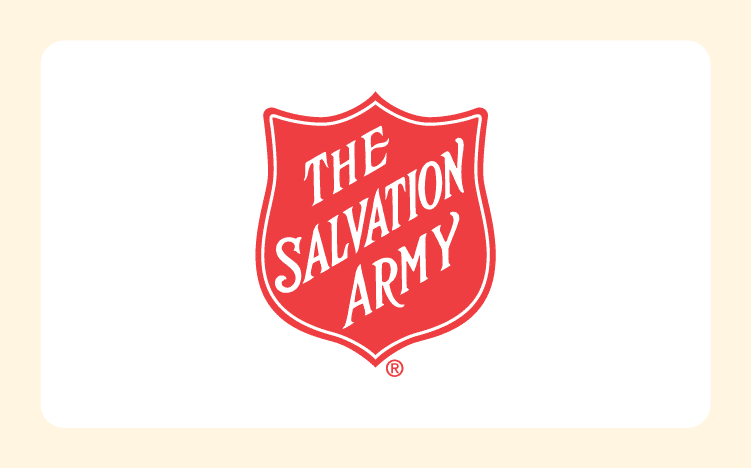 Stylized Salvation Army logo, a red shield with the text 