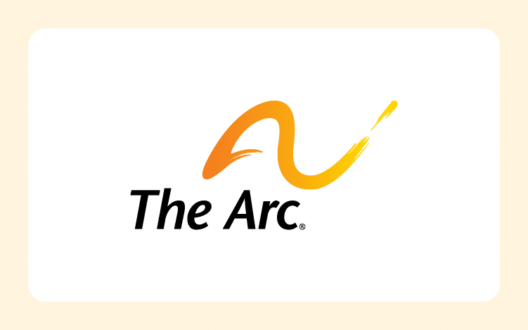 The Arc logo, featuring a curved orange line. The text “The Arc” below the line.