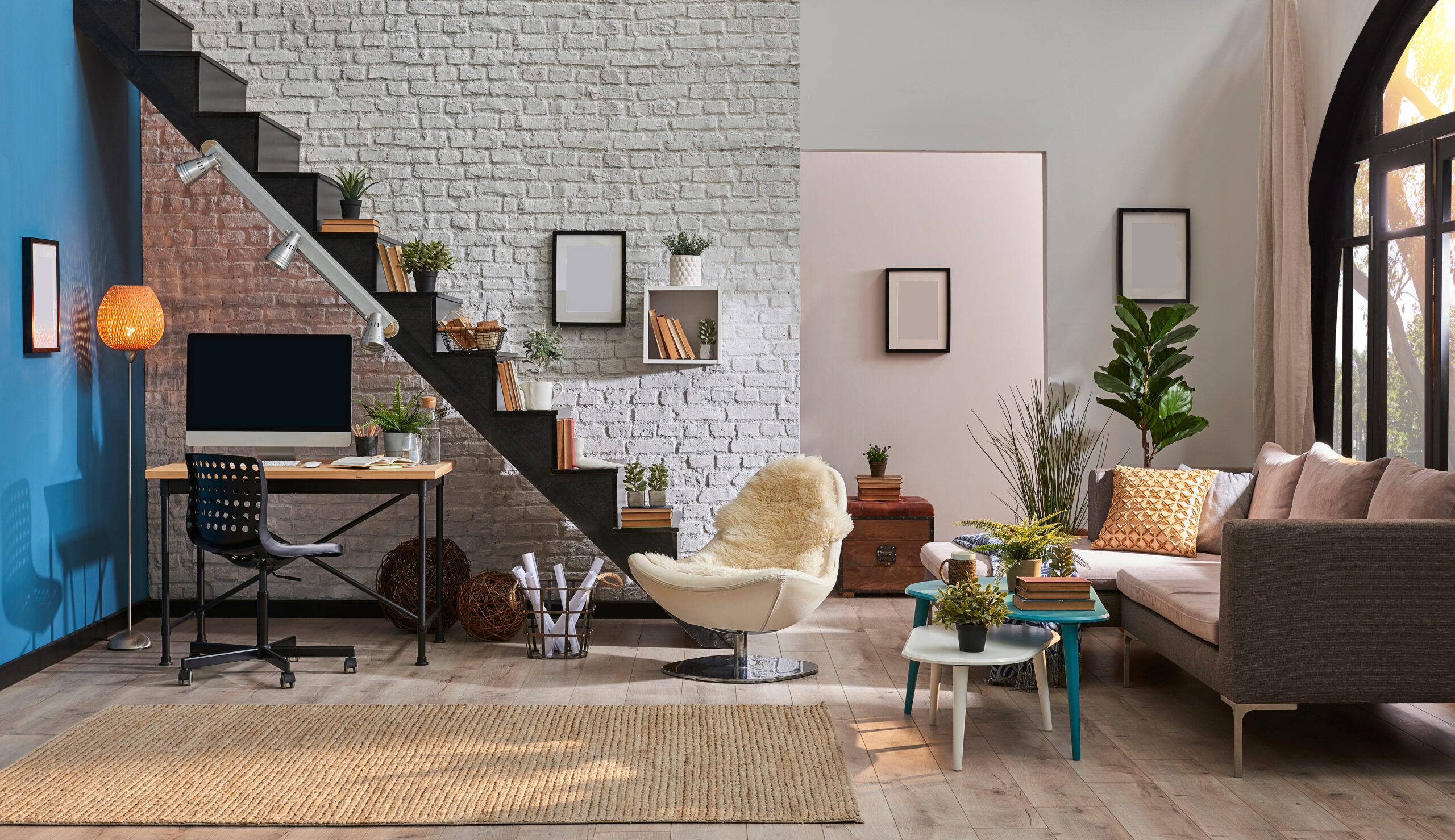 home office setup under stairs