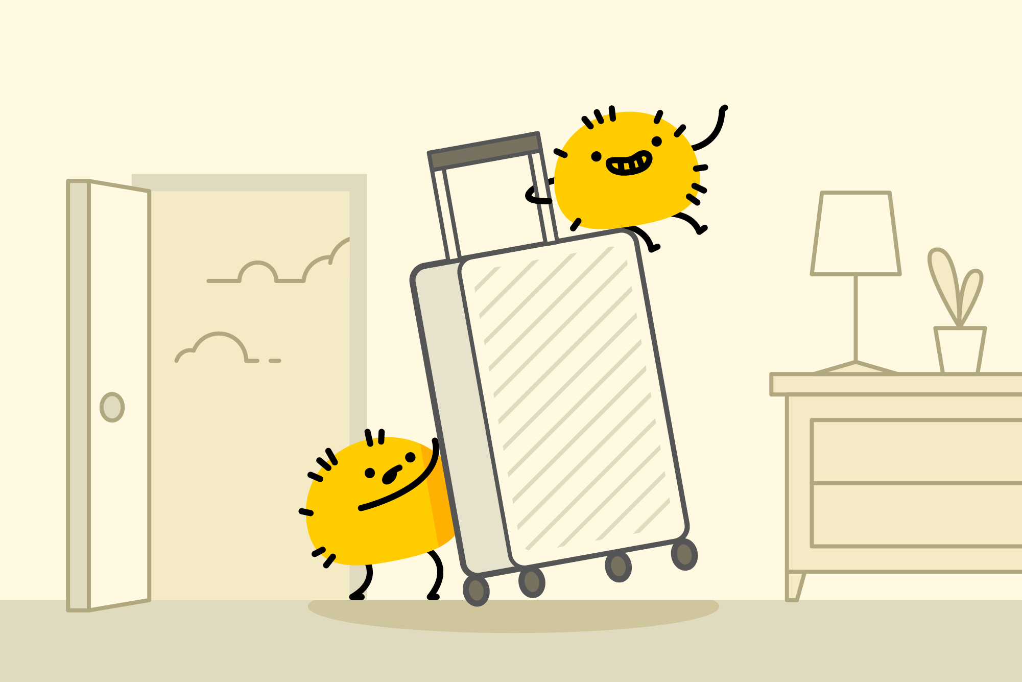 two cartoon characters moving into an apartment