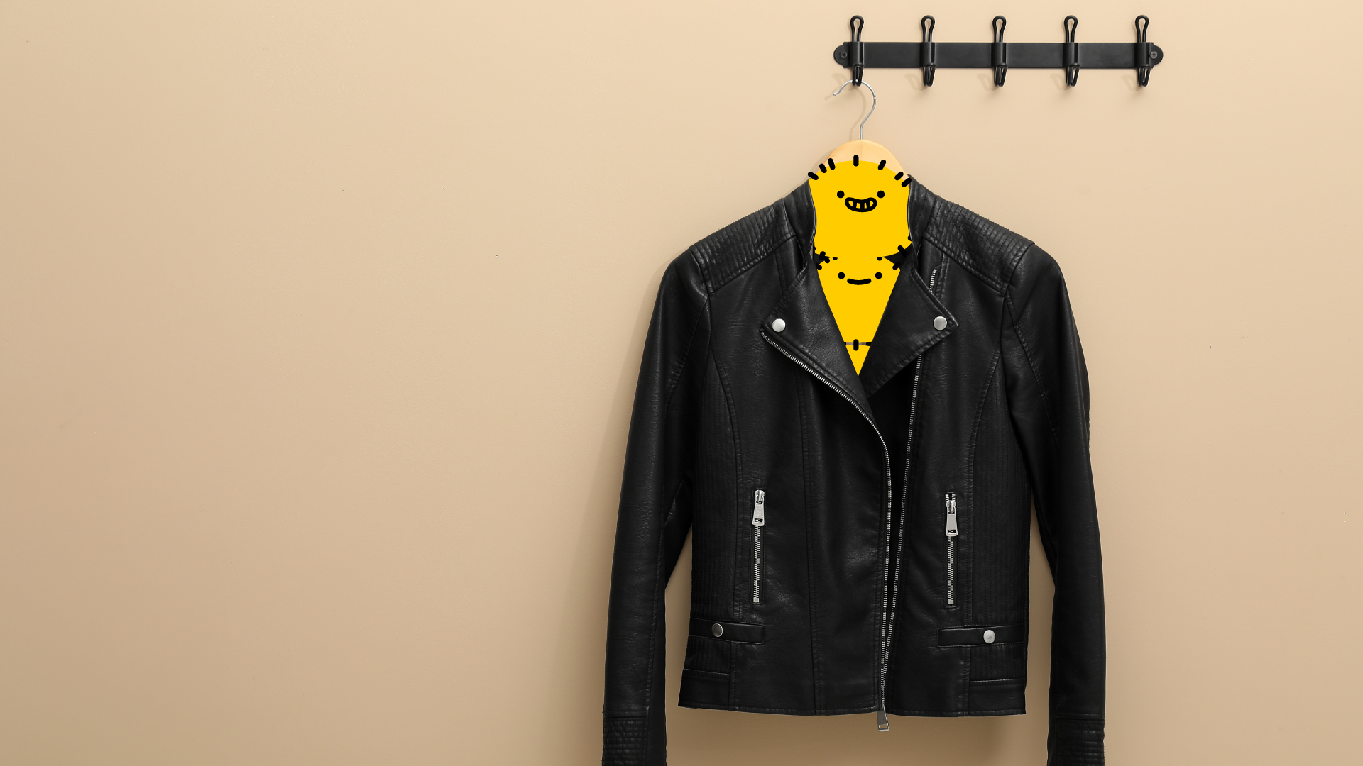 SpareFoot mascot Stuff wearing a leather jacket