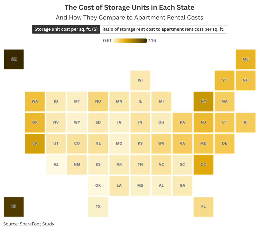 High resolution image of a chart depicting the cost of storage units in each state.