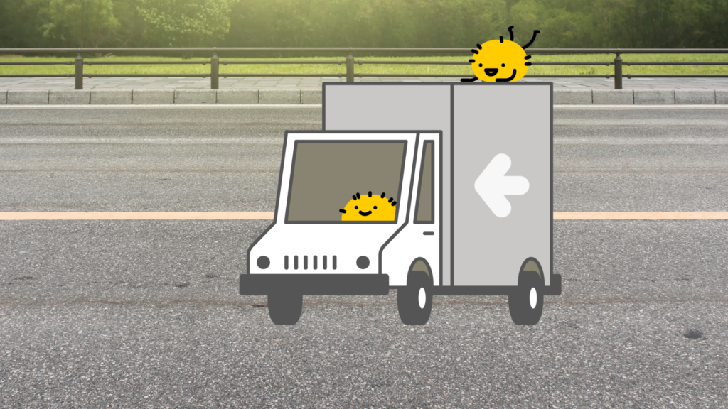 A photo-illustration of a white moving truck driven by a yellow mascot character on a sunlit road, representing the forward momentum and direction of modern moving trends.