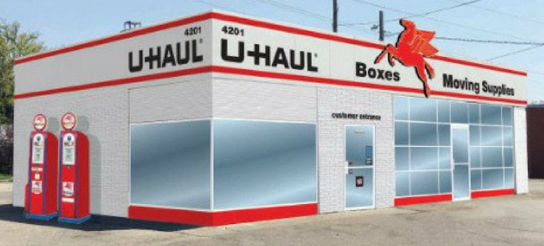 U-Haul would use the service station building as a showroom and office for its facility.